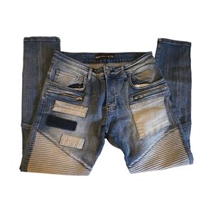 Supply & Demand Patchwork Moto Jeans 32W Distressed Biker Style Denim
